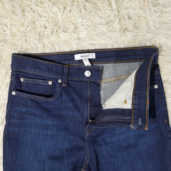 Spanx Flare Jeans High Rise Pull On Cotton Blend Size 14 Midnight Shade - Picture 6 of 16